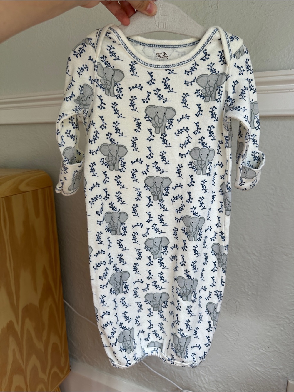 White and Navy Elephant Baby Sleep Gown - Unbranded